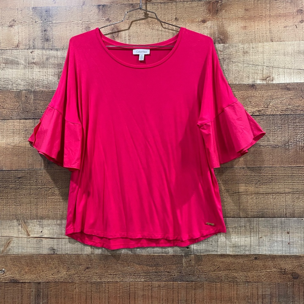 Calvin Klein Pink Fuschia Peasant Top Size Large